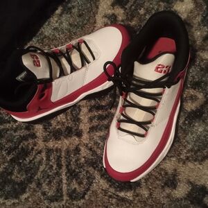 Jordan Kids White and Red Low Top Sneakers